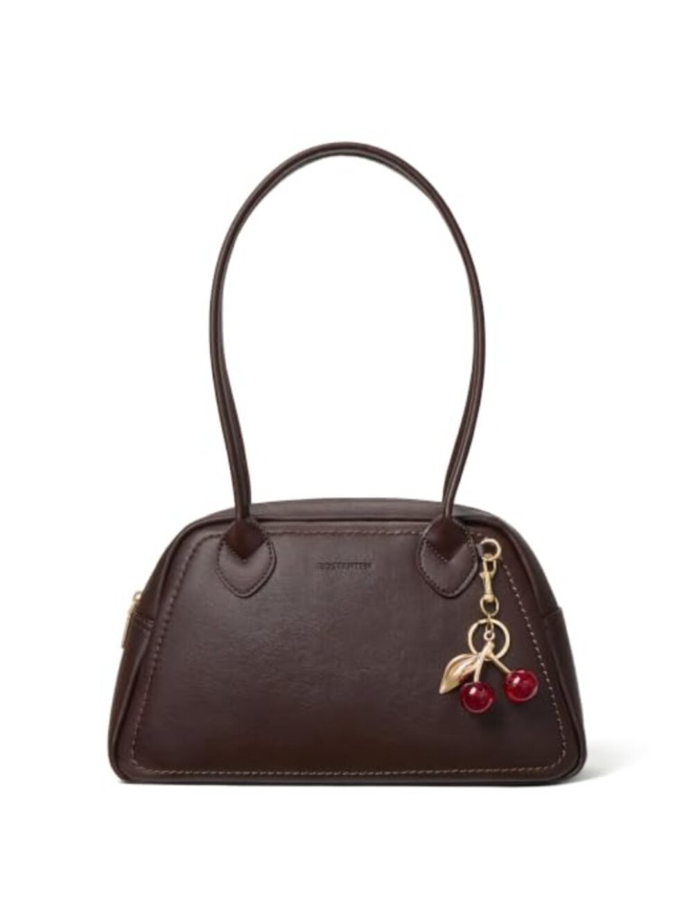 Vegan Leather Bowler Shoulder Bag with Cherry Charm